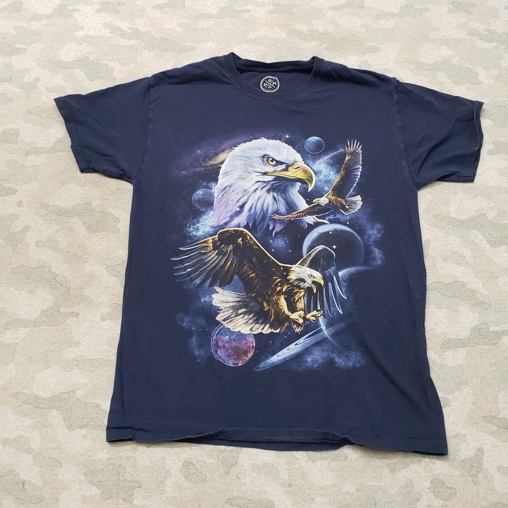 DOM Top Womens Medium Blue Short Sleeve Nature‎ Eagle